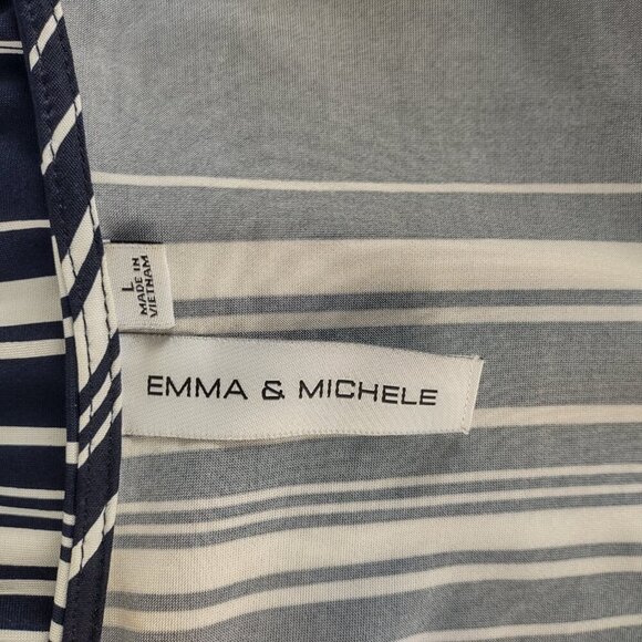 Emma & Michele Blue White Stripe Jersey V Neck Wide Leg Jumpsuit Size Large - Picture 12 of 14